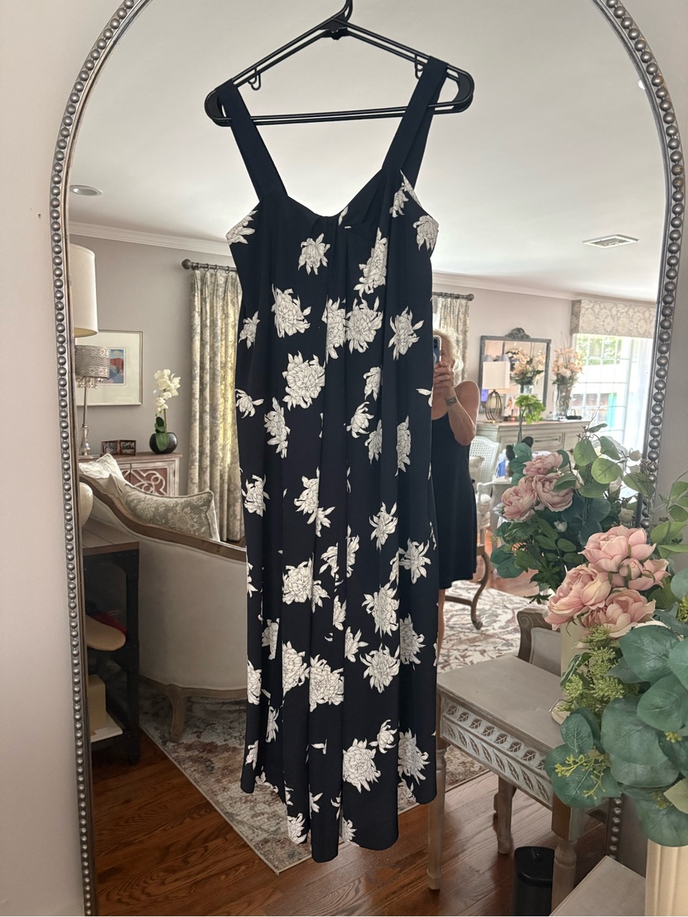 Vince Black Maxi Dress with White Floral Motif